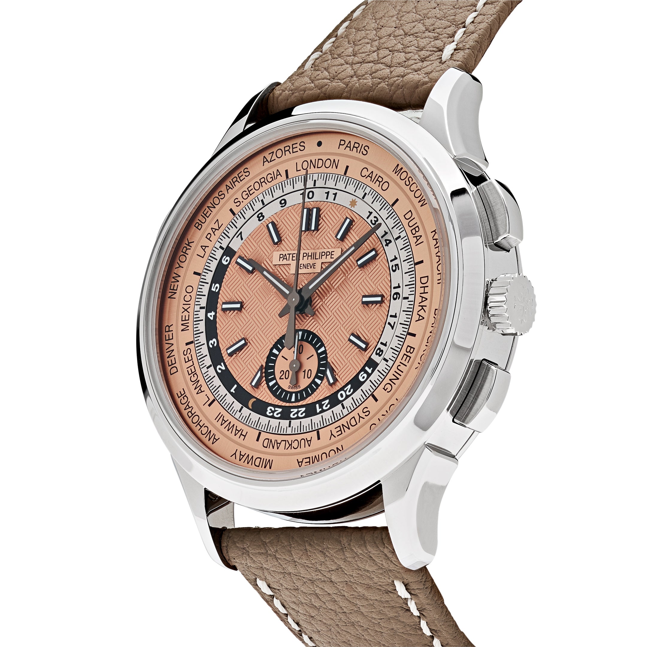 Patek Philippe World Time Flyback Chronograph Steel Opaline Carbon Motif Dial 5935A-001