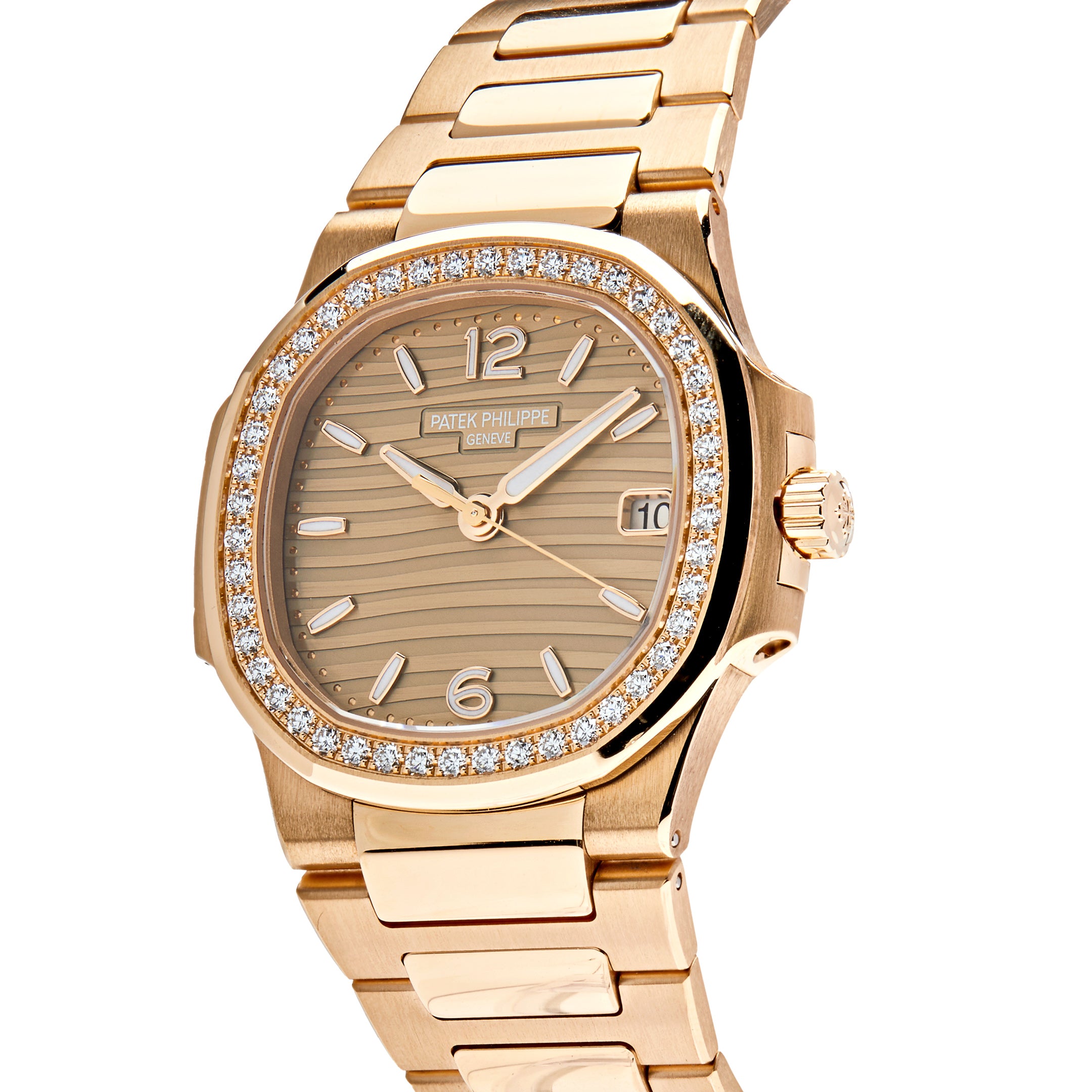Patek Philippe Ladies Nautilus Quartz Rose Gold Diamond Bezel 7010/1R-012