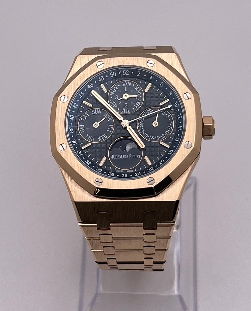 Audemars Piguet Royal Oak Perpetual Calendar Rose Gold Blue Dial 26574OR.OO.1220OR.02