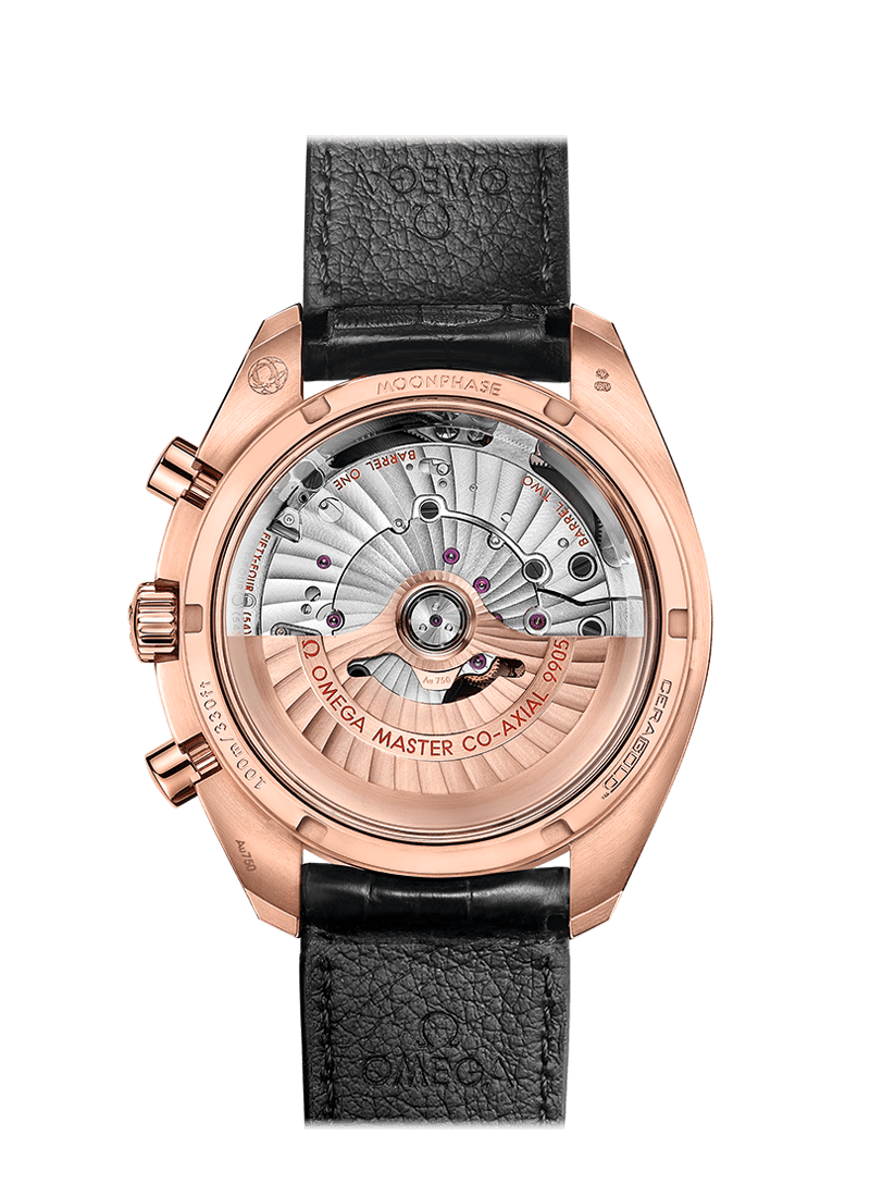 MOONPHASE COAXIAL MASTER CHRONOMETER MOONPHASE CHRONOGRAPH 44.25 MM 304.63.44.52.01.001 FAVOURITES COMPARE Sedna gold on Leather strap
