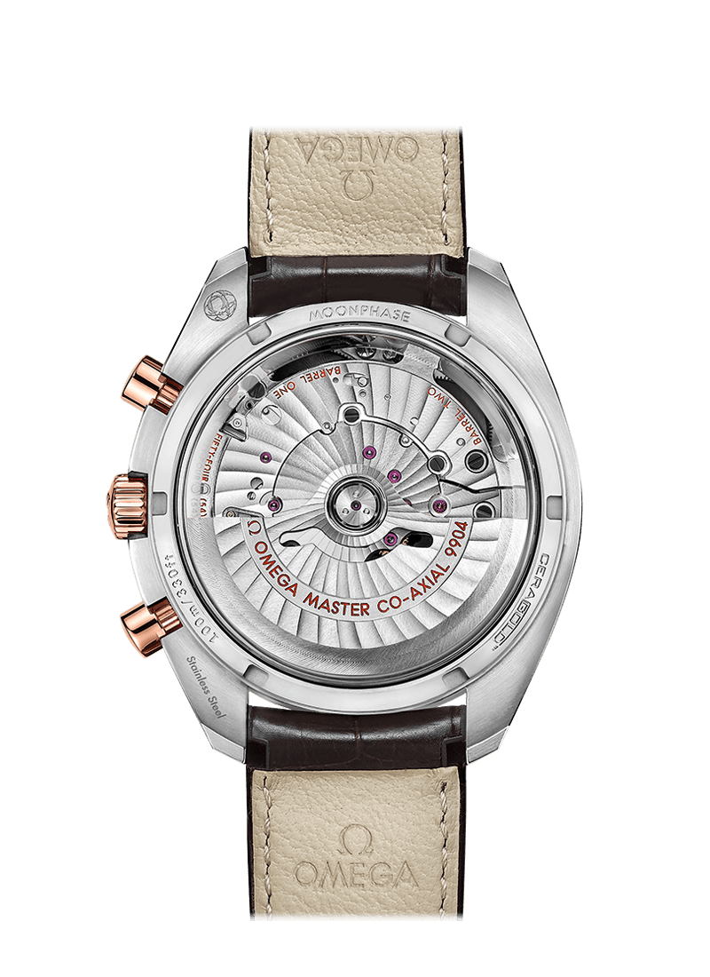 MOONPHASE COAXIAL MASTER CHRONOMETER MOONPHASE CHRONOGRAPH 44.25 MM 304.23.44.52.13.001 FAVOURITES COMPARE Steel  Sedna Gold on Leather strap