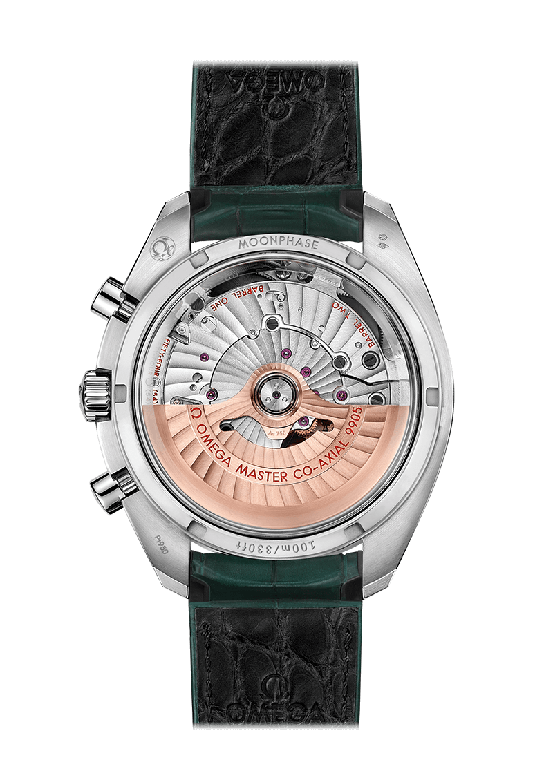 MOONPHASE COAXIAL MASTER CHRONOMETER MOONPHASE CHRONOGRAPH 44.25 MM 304.93.44.52.99.003 FAVOURITES COMPARE Platinum on Leather strap