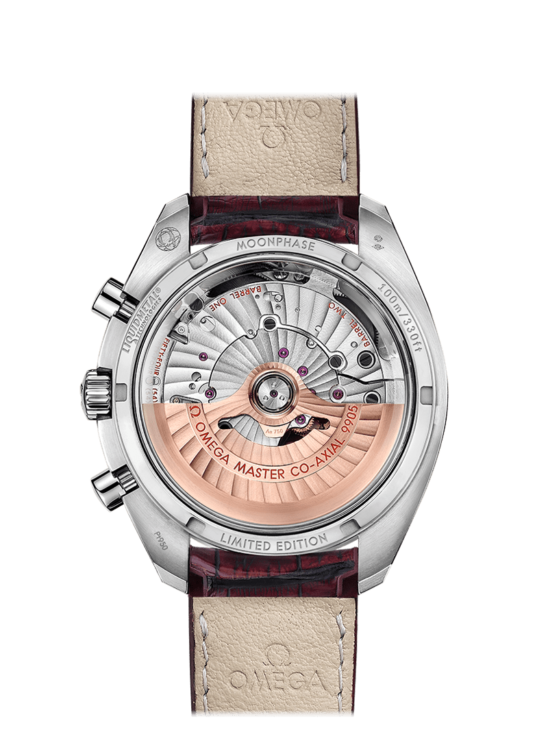 MOONPHASE COAXIAL MASTER CHRONOMETER MOONPHASE CHRONOGRAPH 44.25 MM 304.93.44.52.99.001 FAVOURITES COMPARE Platinum on Leather strap