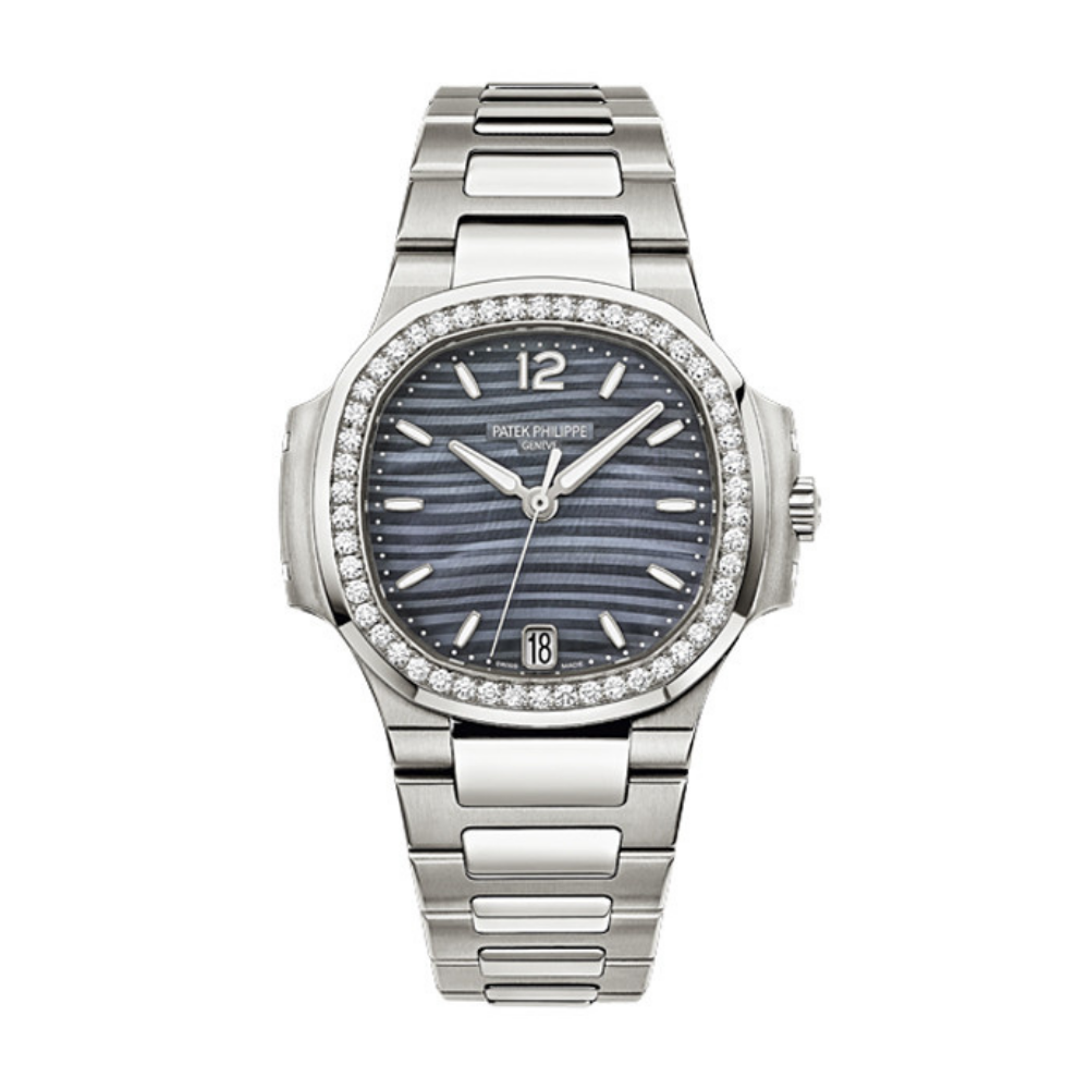 Patek Philippe Ladies' Nautilus Steel Blue Tinted Mother of Pearl Dial Diamond Bezel 7018/1A-010