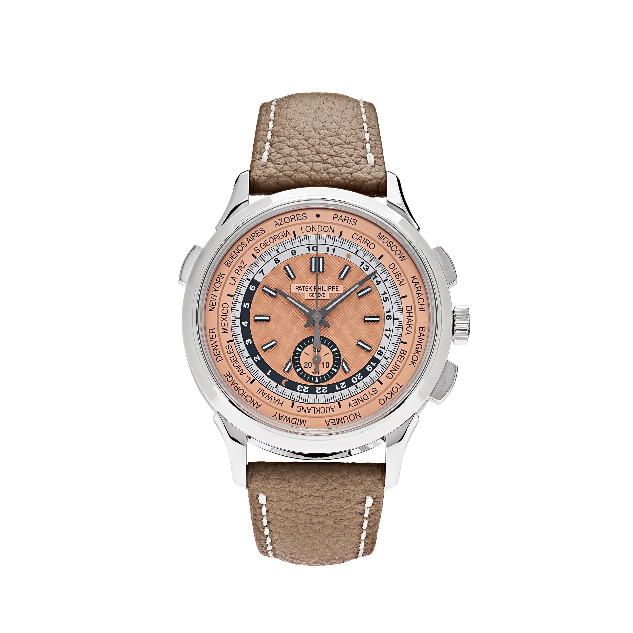 Patek Philippe World Time Flyback Chronograph Steel Opaline Carbon Motif Dial 5935A-001