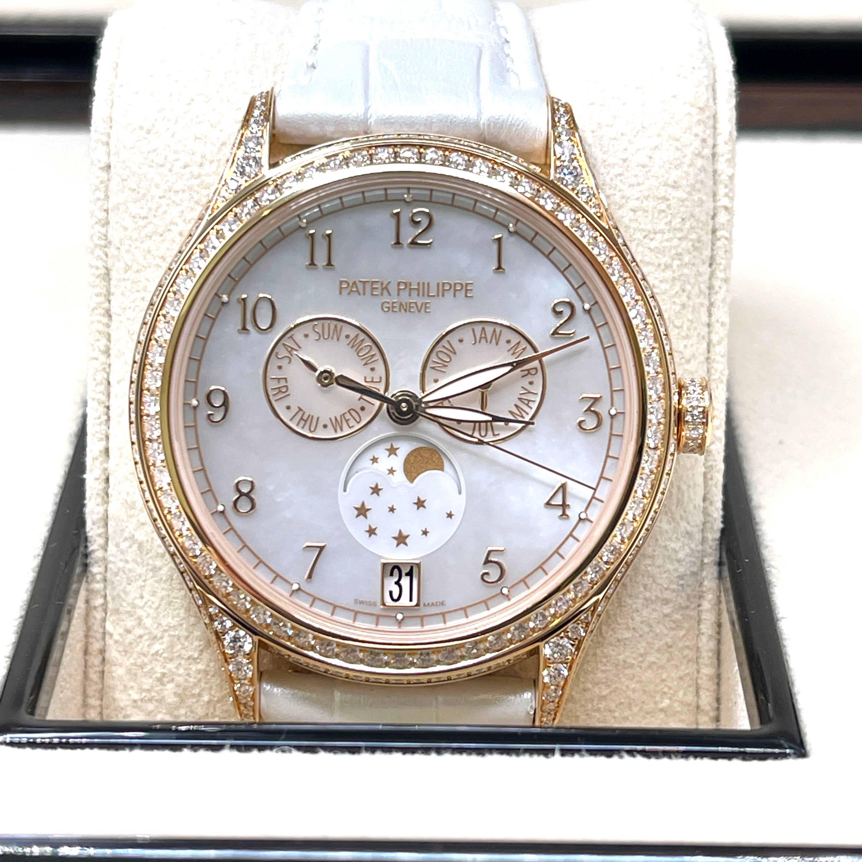 Patek Philippe Complications Annual Calendar Moon Phases Mother Of Pearl & Diamonds 4948R-001
