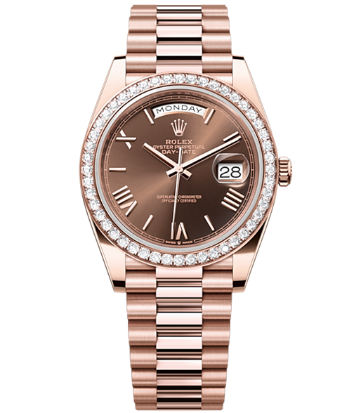 Rolex Day-Date 40 Presidential, Chocolate dial, Diamond Bezel, President bracelet, 228345rbr-0009