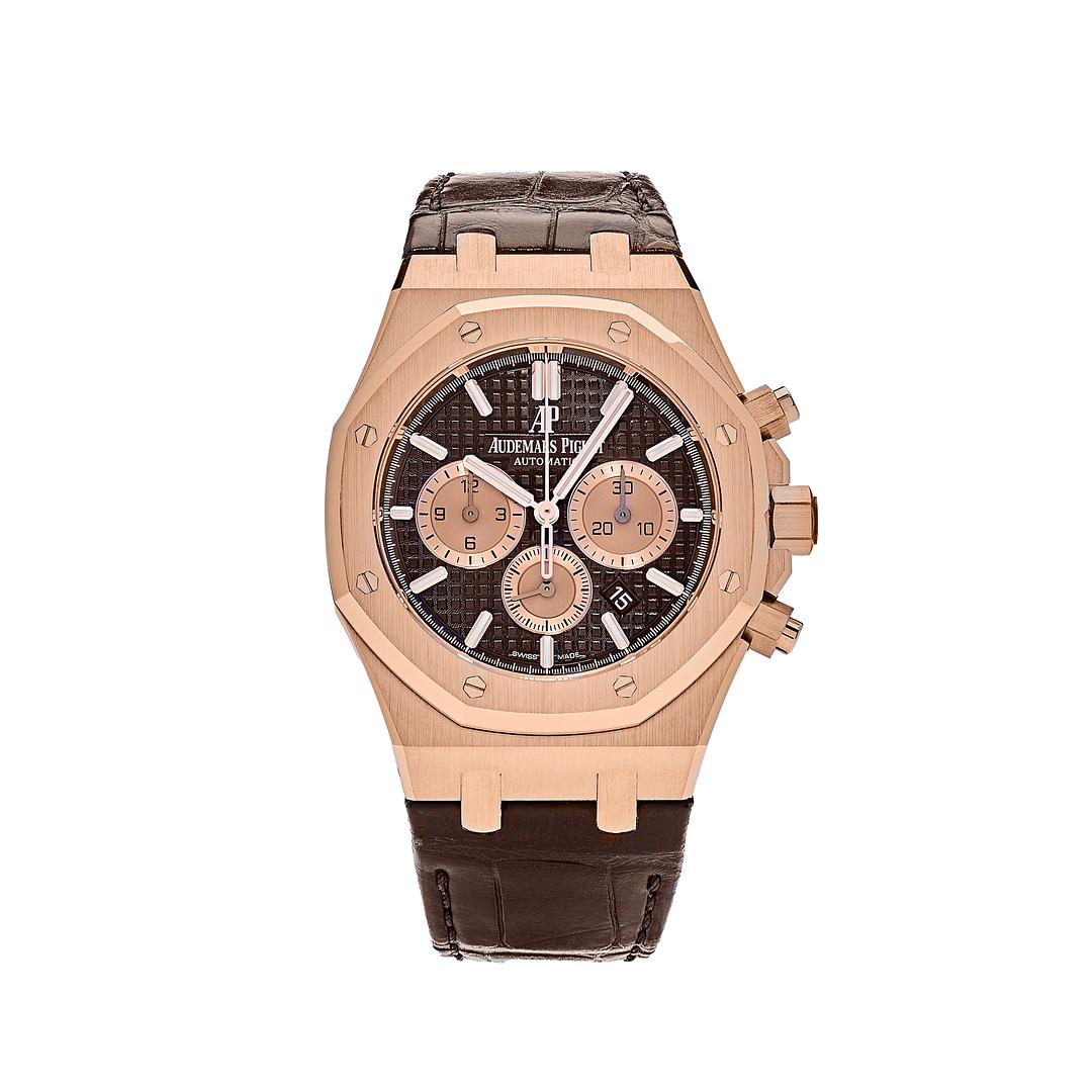 Audemars Piguet Royal Oak Selfwinding Chronograph Rose Gold Brown Leather Strap 26331OR.OO.D821CR.01