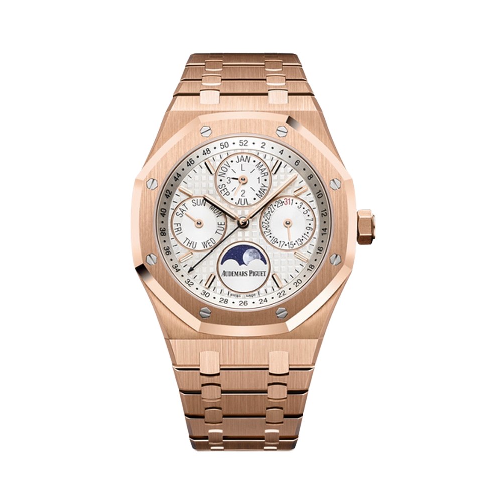 Audemars Piguet Royal Oak Perpetual Calendar Rose Gold Silver Dial 26574OR.OO.1220OR.01