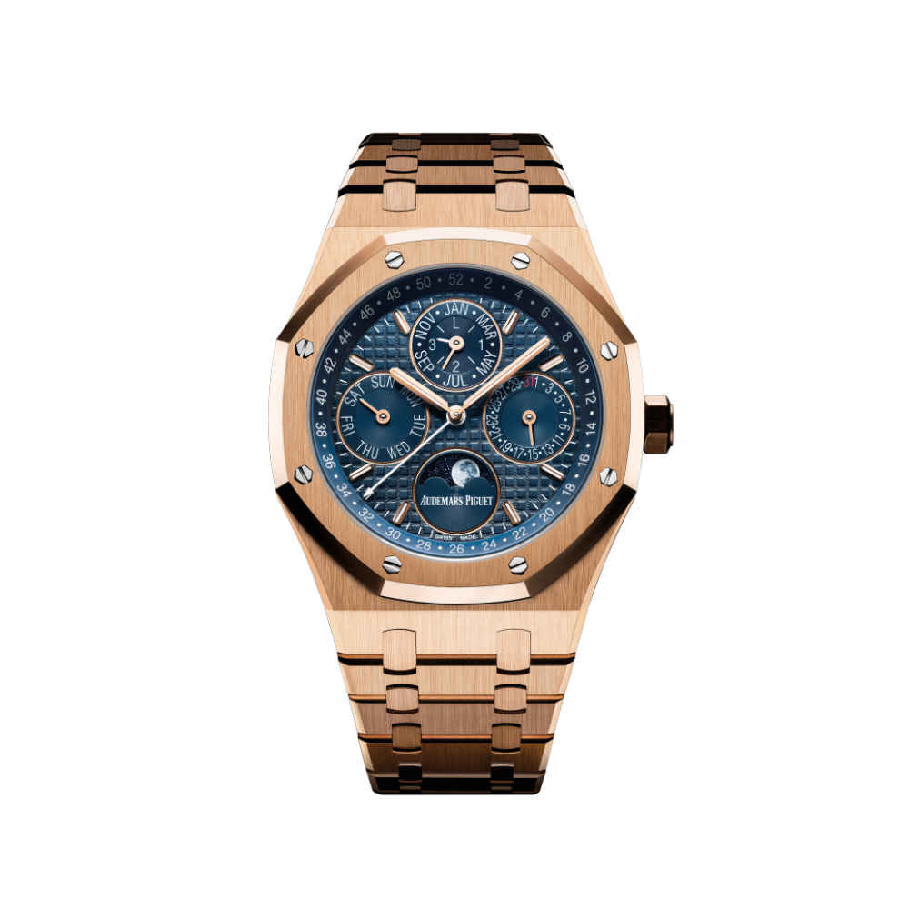 Audemars Piguet Royal Oak Perpetual Calendar Rose Gold Blue Dial 26574OR.OO.1220OR.02
