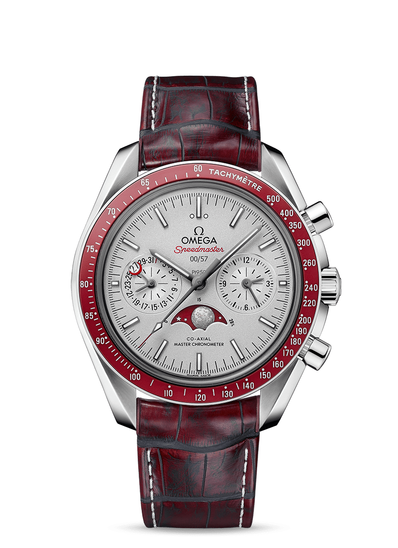 MOONPHASE COAXIAL MASTER CHRONOMETER MOONPHASE CHRONOGRAPH 44.25 MM 304.93.44.52.99.001 FAVOURITES COMPARE Platinum on Leather strap