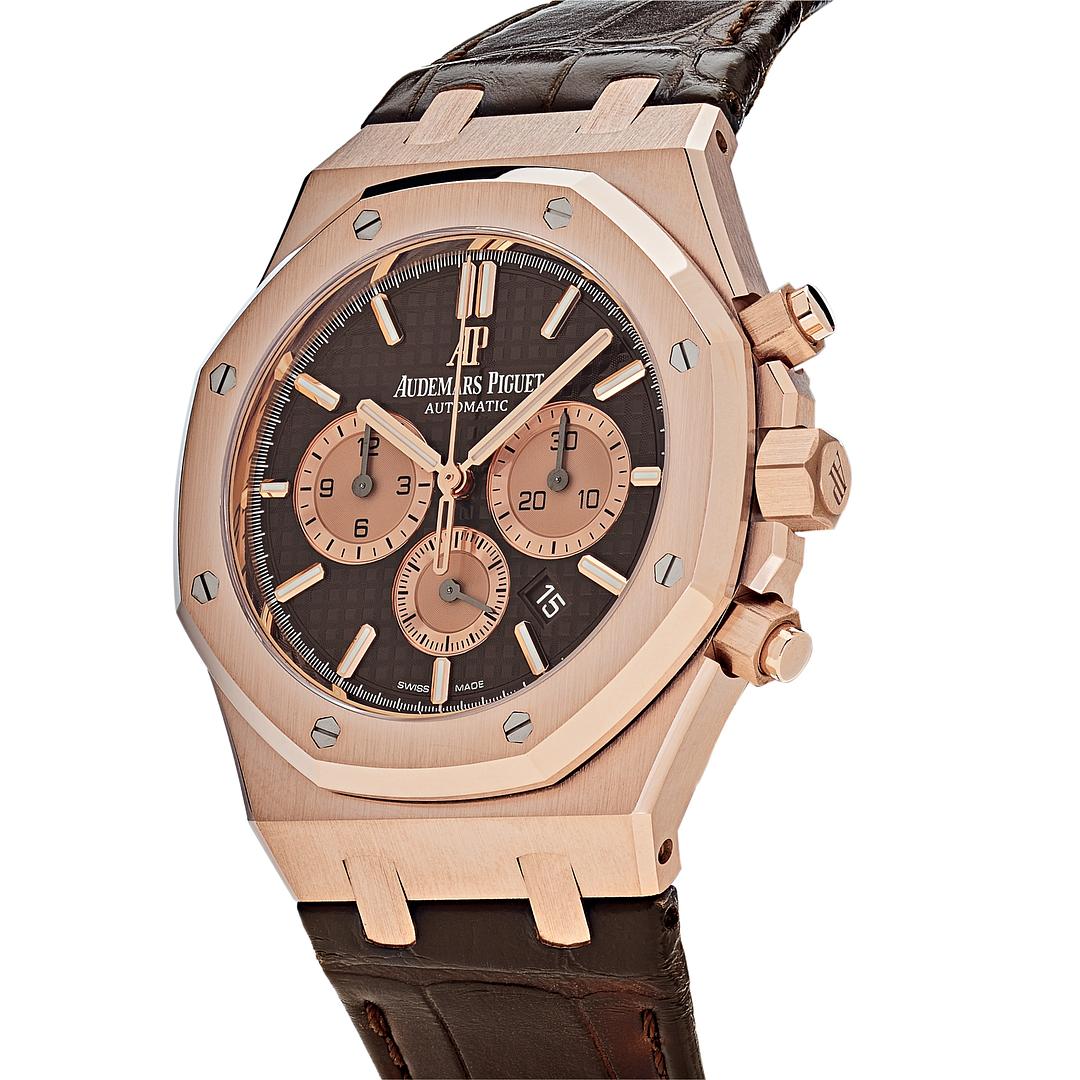 Audemars Piguet Royal Oak Selfwinding Chronograph Rose Gold Brown Leather Strap 26331OR.OO.D821CR.01