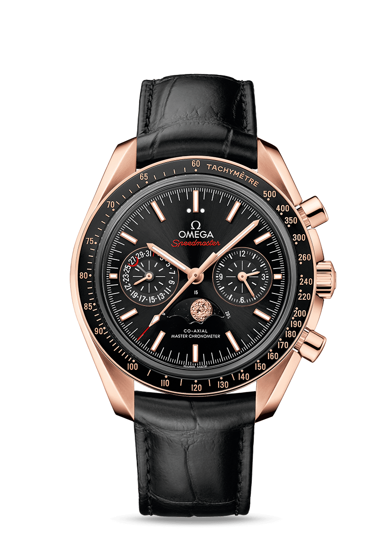 MOONPHASE COAXIAL MASTER CHRONOMETER MOONPHASE CHRONOGRAPH 44.25 MM 304.63.44.52.01.001 FAVOURITES COMPARE Sedna gold on Leather strap