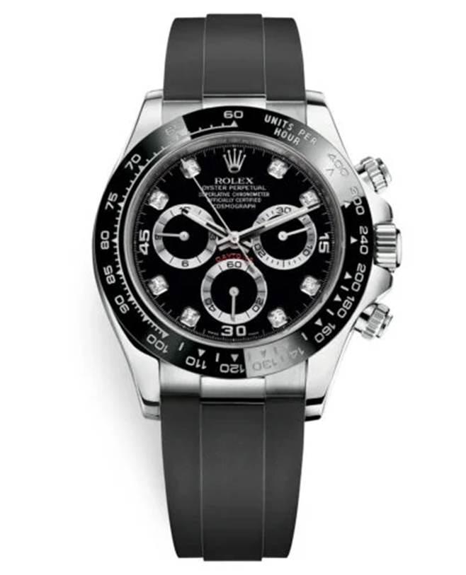 Rolex Cosmograph Daytona 116519LN Black Diamond Dial Oysterflex White Gold Mens Watch