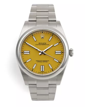 Rolex 124300 Oyster Perpetual 41 Yellow Dial Rolex 5 Year Warranty