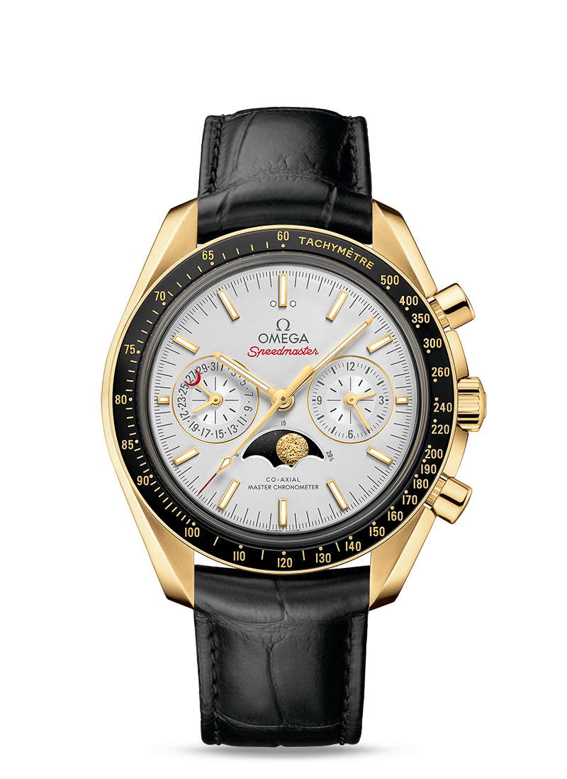 MOONPHASE COAXIAL MASTER CHRONOMETER MOONPHASE CHRONOGRAPH 44.25 MM 304.63.44.52.02.001 FAVOURITES COMPARE Yellow gold on Leather strap